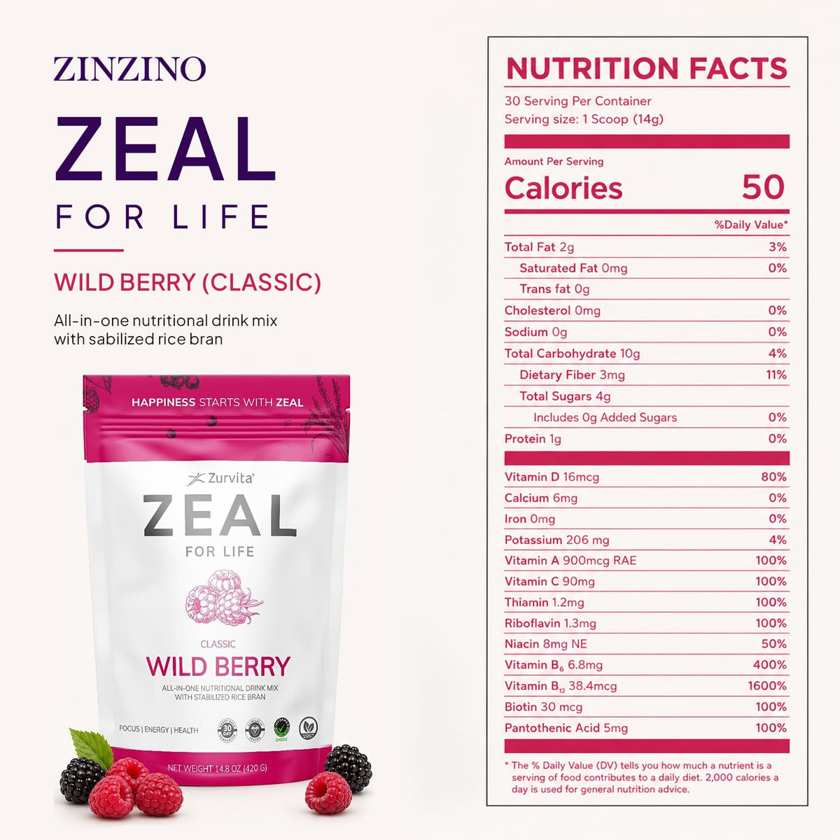 Sachet de Zurvita Zeal for Life Classic Wild Berry ouvert