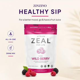 Sachet de Zurvita Zeal for Life Classic Wild Berry sur une table