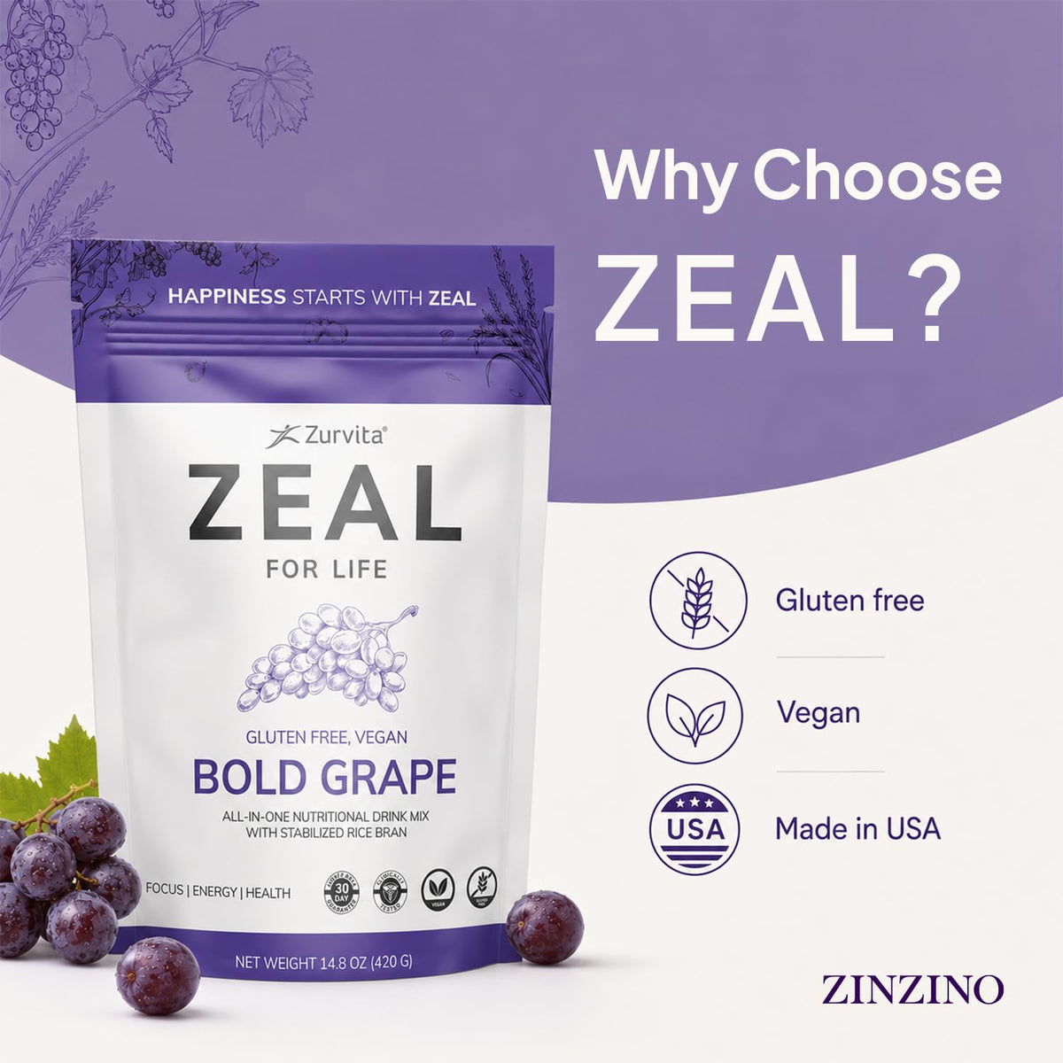 Sachet de Zurvita Zeal for Life sur une table
