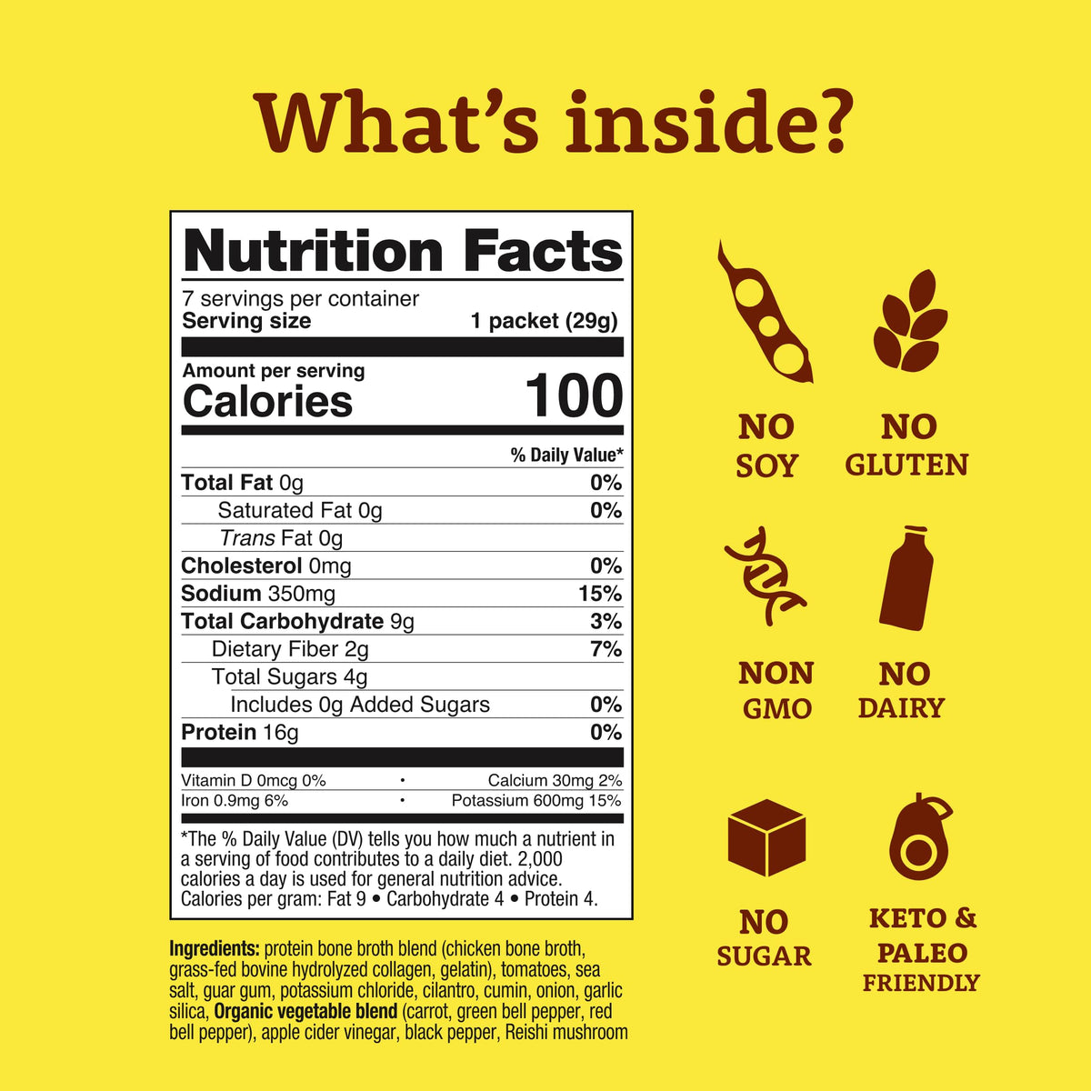 Sachet Dr. Kellyann bouillon d'os en poudre avec information nutritionnelle