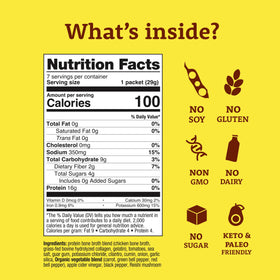 Sachet Dr. Kellyann bouillon d'os en poudre avec information nutritionnelle