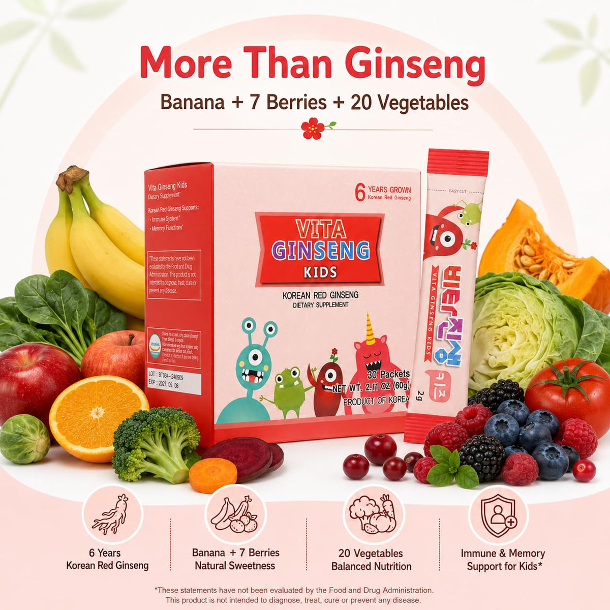 Sachet individuel BTGIN Vita Ginseng Enfants avec mélange de baies et légumes