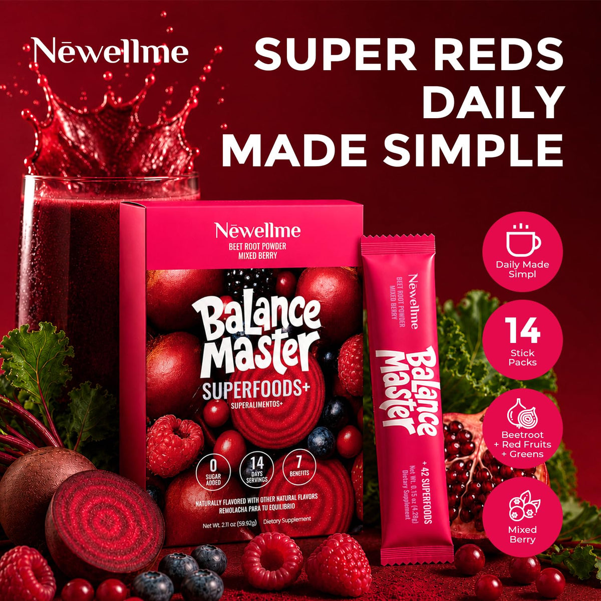 Sachet individuel de NEWELLME Balance Master avec poudre de betterave