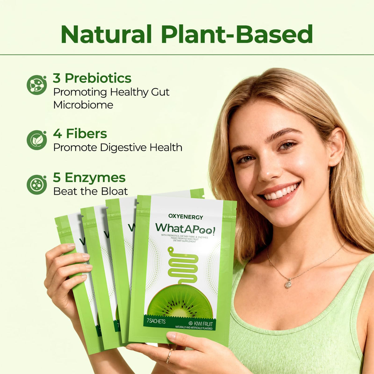 Sachet individuel de poudre de psyllium OxyEnergy au kiwi