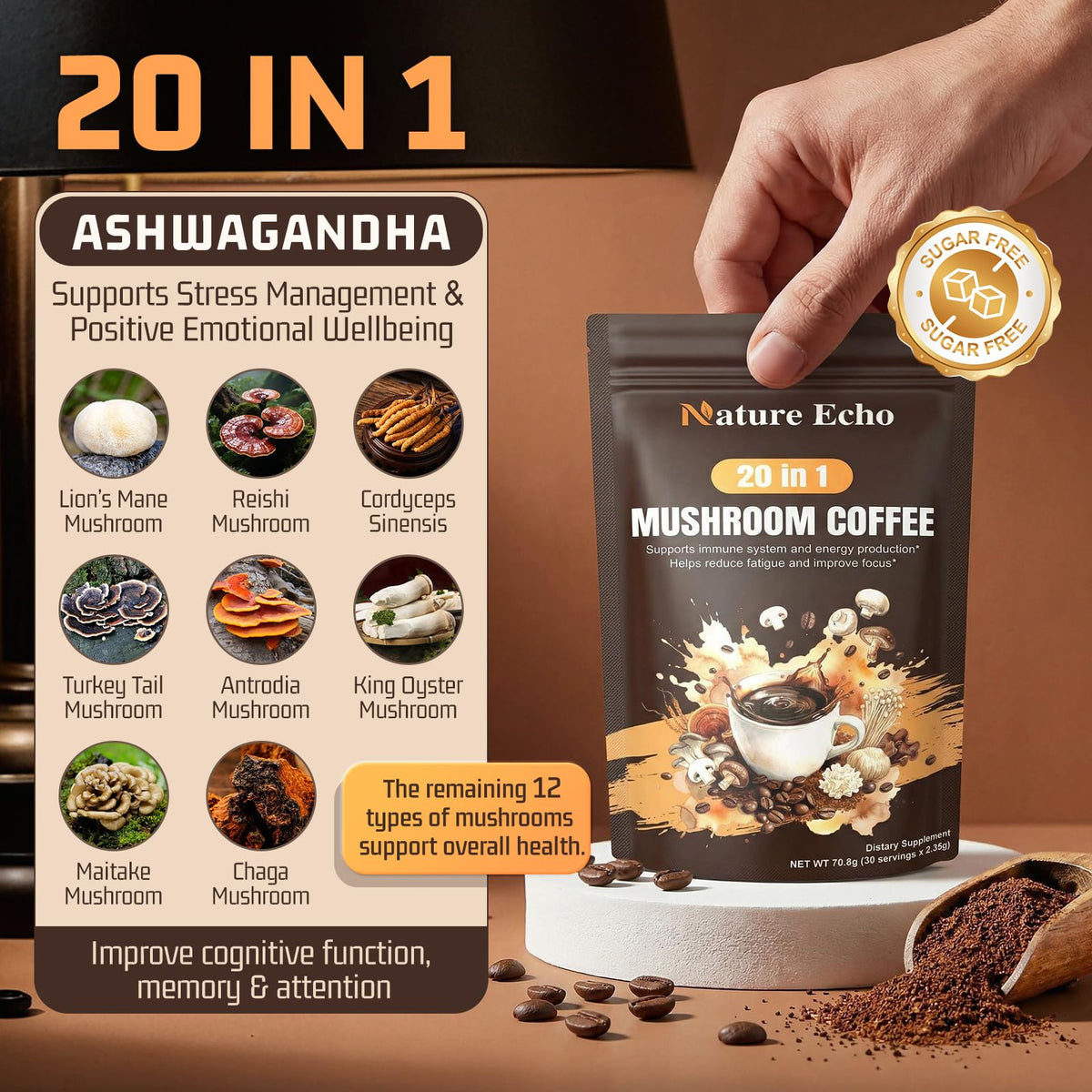 Sachet Nature Echo Café aux Champignons ouvert