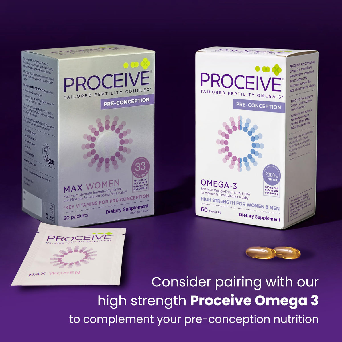 Sachet Proceive Max ouvert avec poudre orange