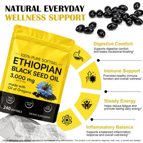 Sachet refermable d'huile de graines noires plomala avec étiquette