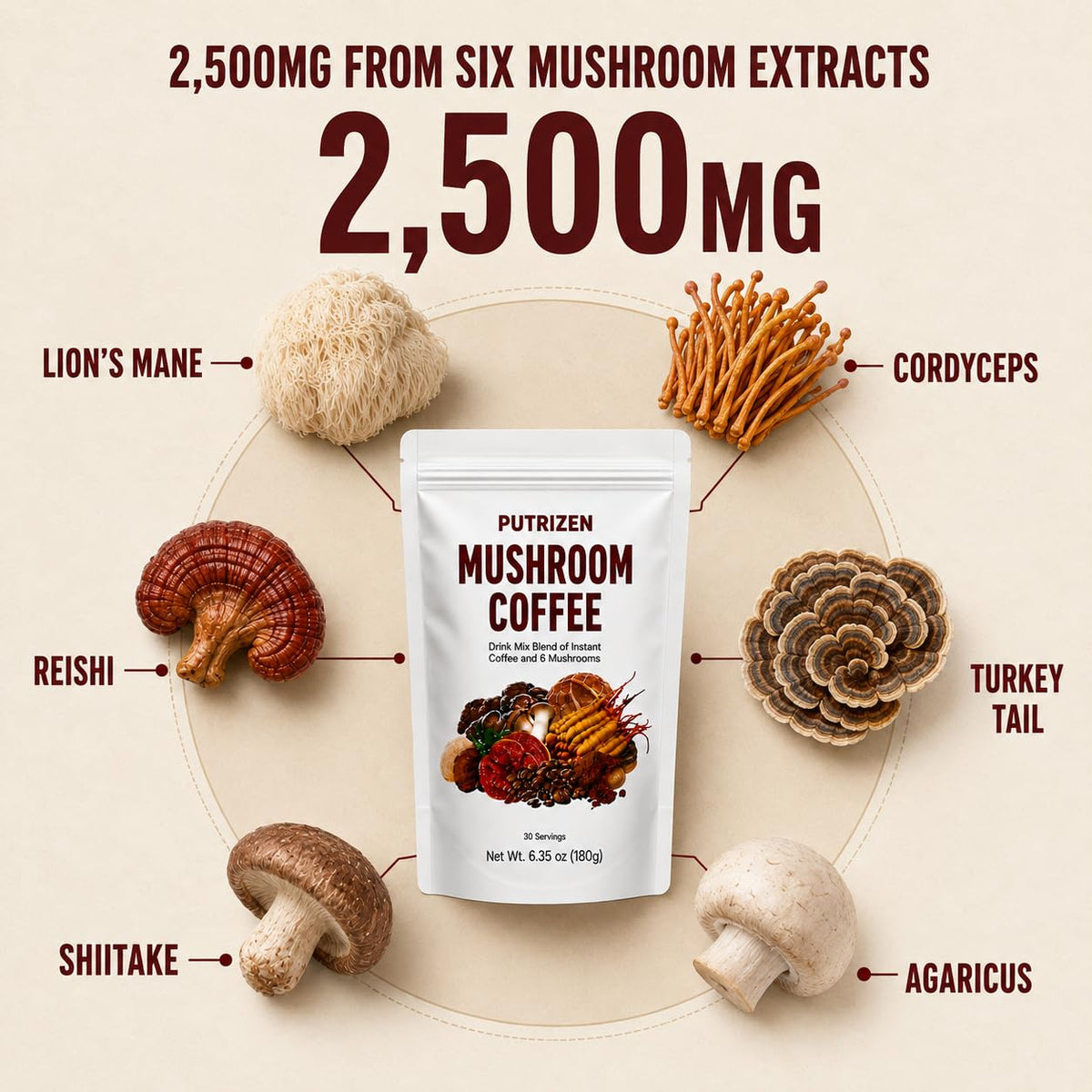 Sachet refermable de café aux champignons PUTRIZEN