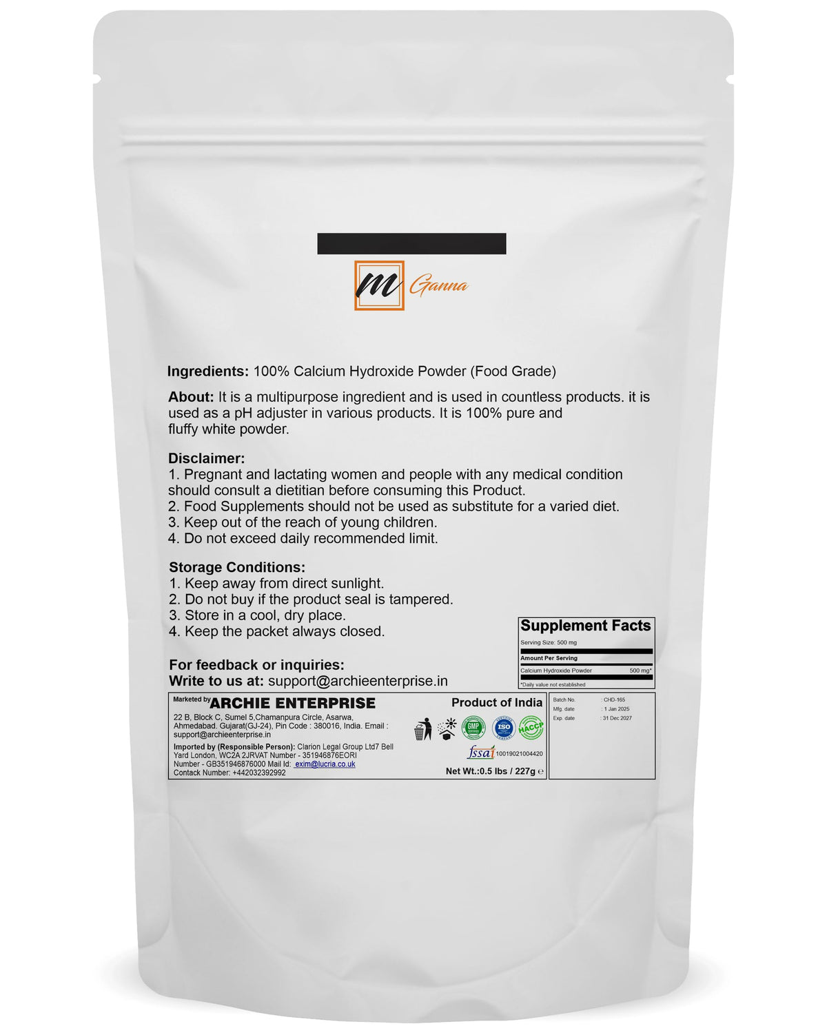 Sachet refermable de Poudre d'Hydroxyde de Calcium mGanna