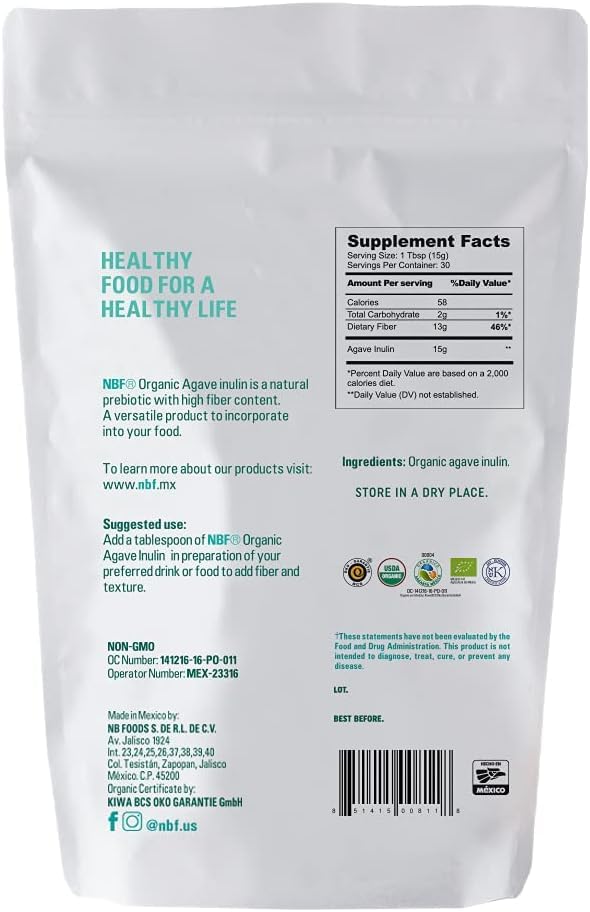 Sachet refermable de poudre d'inuline d'agave bio NBF NATURA