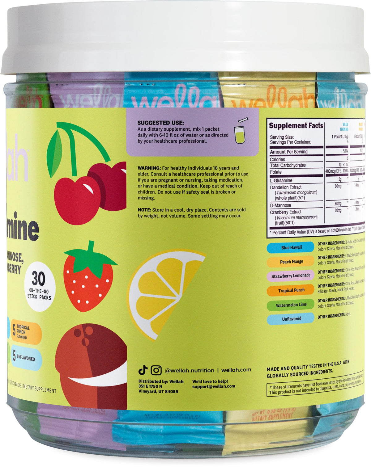 Sachet Wellah L-Glutamine goût limonade à la fraise ouvert