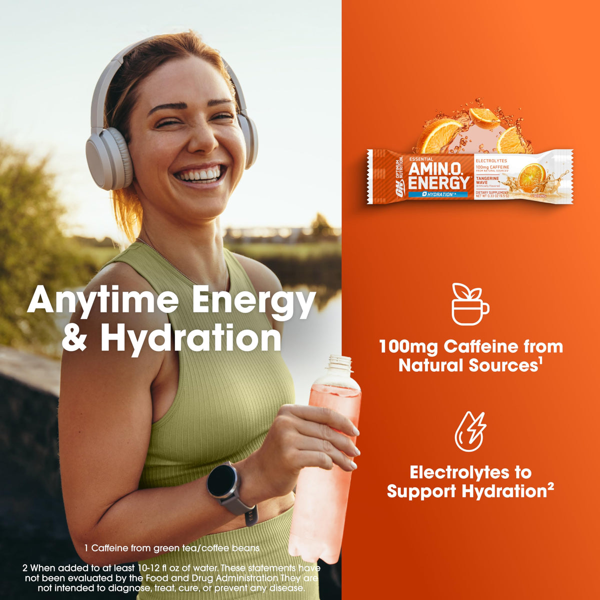 Sachets Amino Energy Optimum Nutrition avec ingrédients sur l'emballage