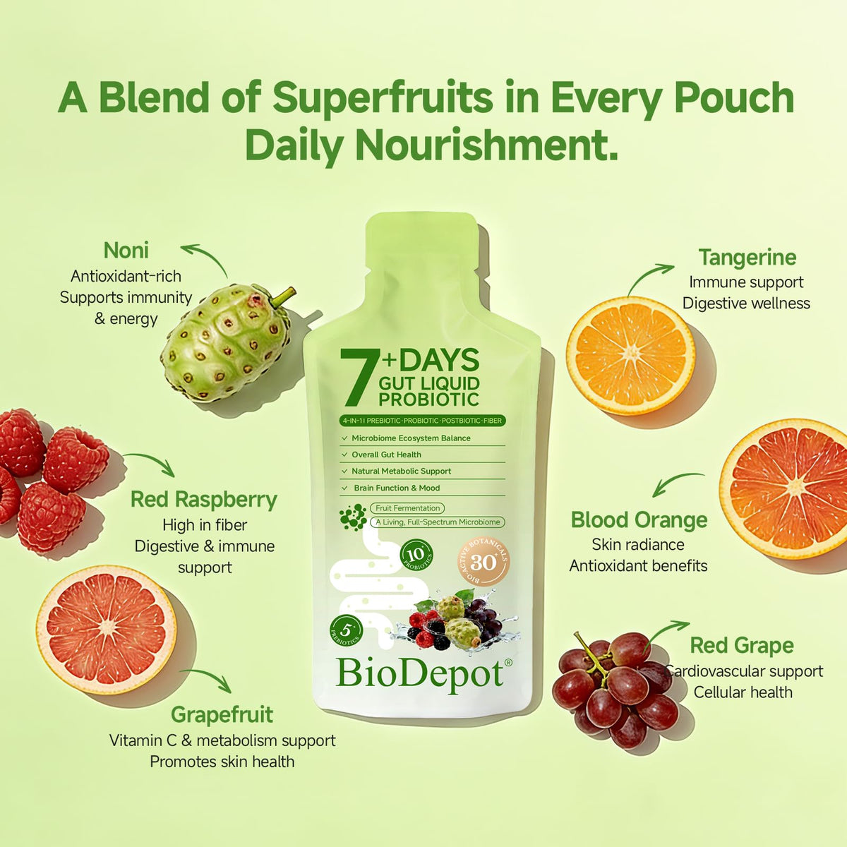 Sachets Biodepot avec fruits frais à côté