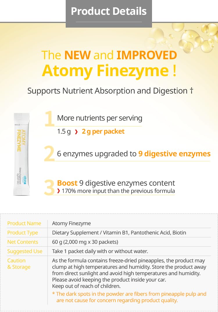 Sachets d'Atomy Finezyme Enzymes Ananas sur une table