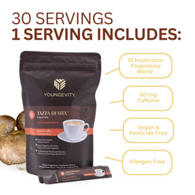 Sachets de café Youngevity sur une table en bois