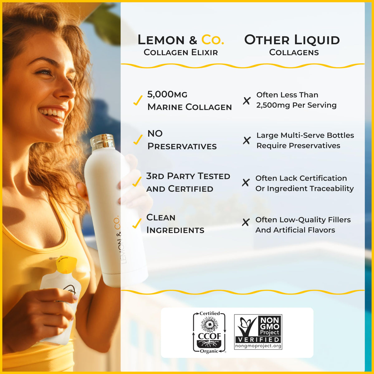 Sachets de collagène LEMON & CO. en présentation sur une table