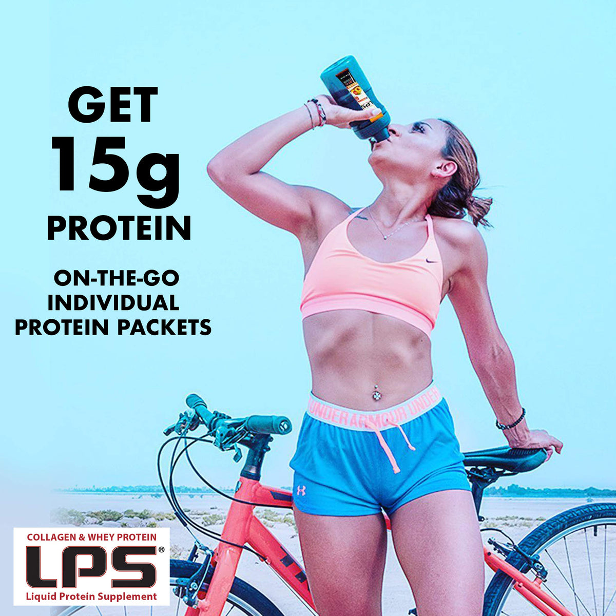 Sachets de collagène liquide Nutritional Designs dans un sac de sport