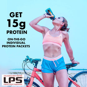 Sachets de collagène liquide Nutritional Designs dans un sac de sport