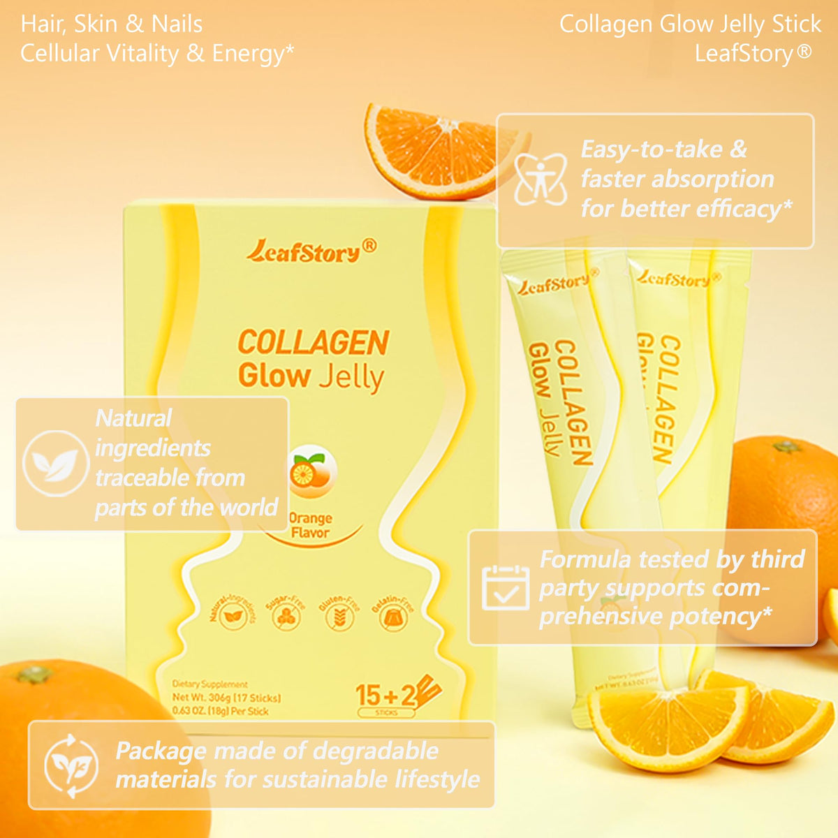 Sachets de collagène marin LeafStory en format jelly