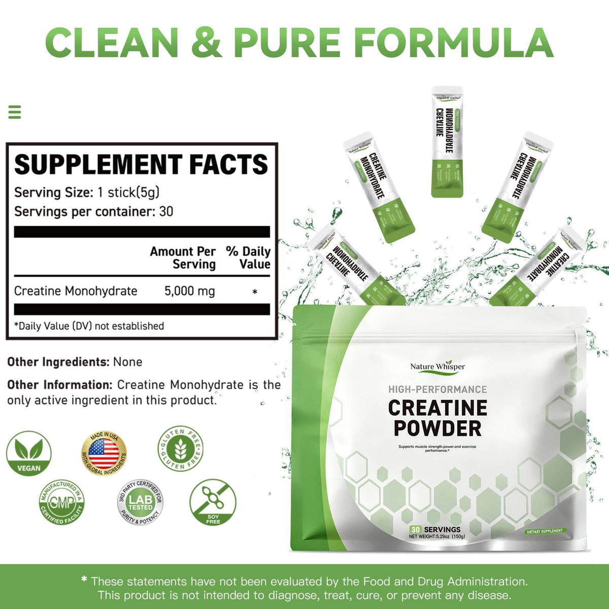 Sachets de créatine Nature Whisper dans un sac de sport