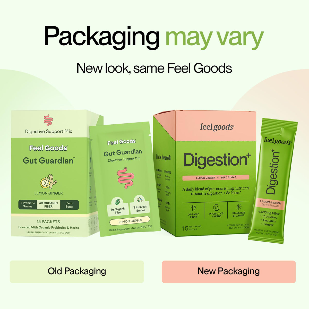 Sachets de Feel Goods daily+ dans un sac de voyage