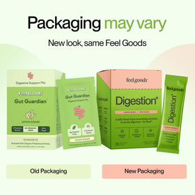 Sachets de Feel Goods daily+ dans un sac de voyage