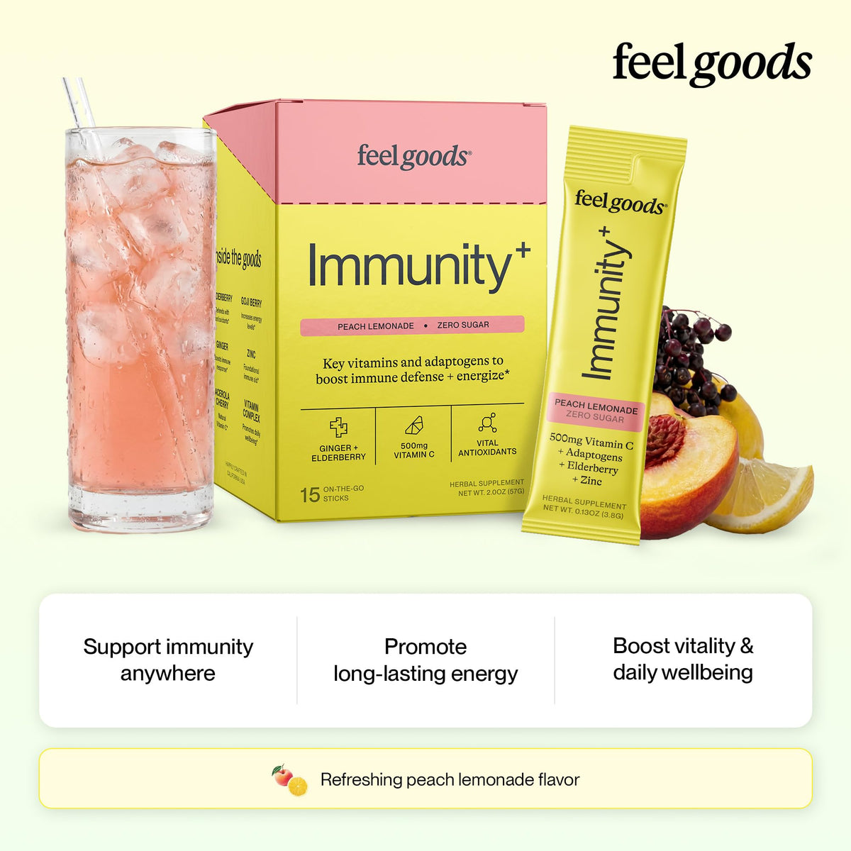 Sachets de Feel Goods daily wellness+ Poudre de Soutien à la Vitamine C en boîte