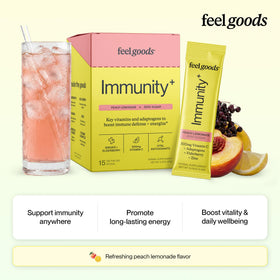 Sachets de Feel Goods daily wellness+ Poudre de Soutien à la Vitamine C en boîte