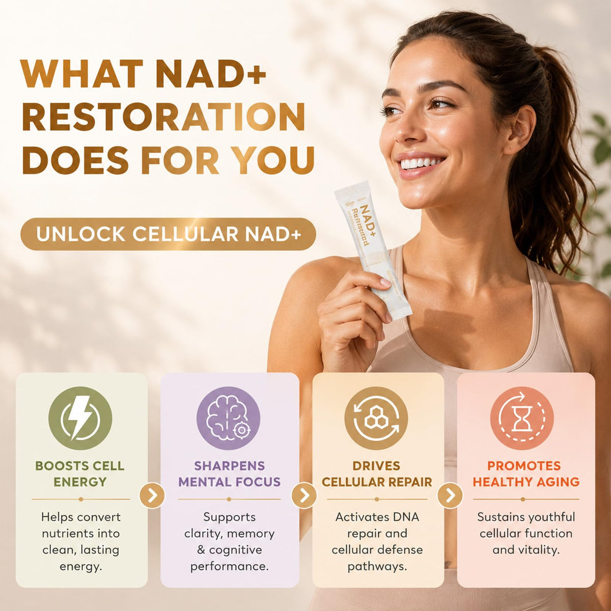 Sachets de Healliance NAD 1000mg sur une table