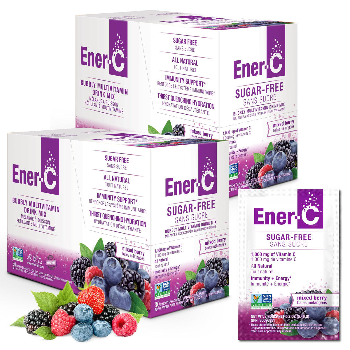 Sachets de mélange de vitamines Ener-C sans sucre, vue de face
