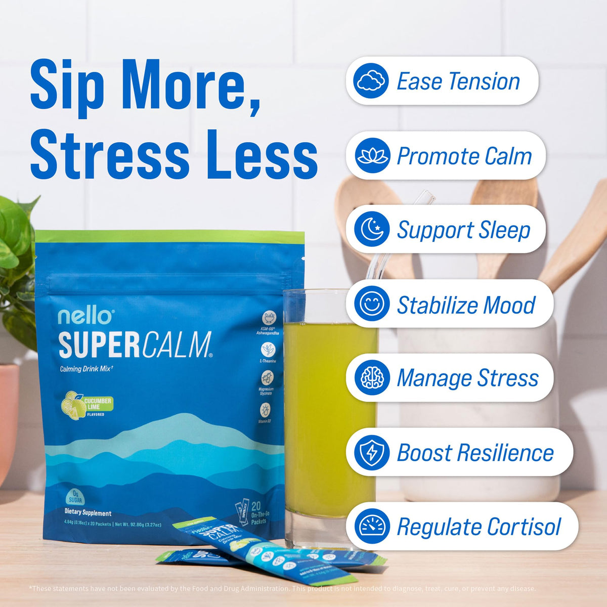 Sachets de Nello Supercalm en format pratique à emporter