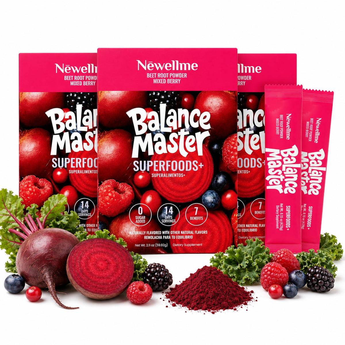 Sachets de NEWELLME Balance Master Poudre Super Reds, 14 unités