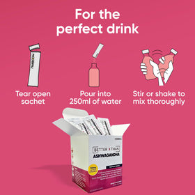 Sachets de Noobru Better Than Ashwagandha près d'un verre d'eau