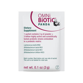 Sachets de OMNi BiOTiC Panda Poudre Probiotique sur une table