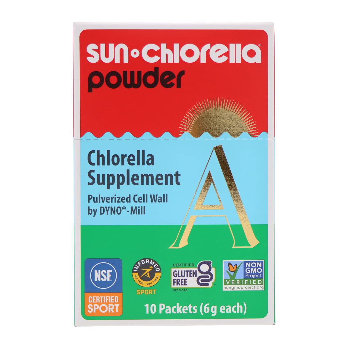 Sachets de poudre de chlorelle Sun Chlorella 6g, emballage avant