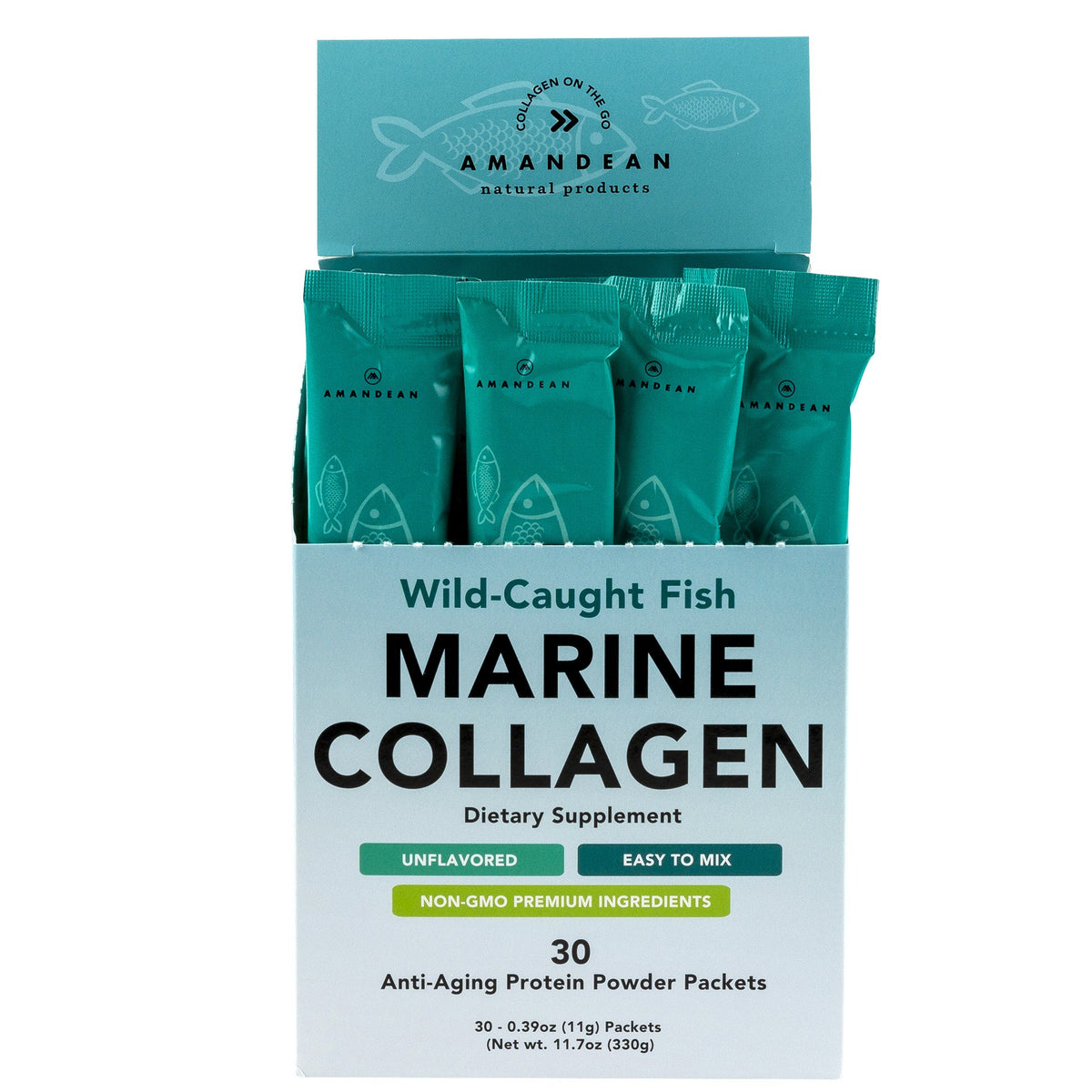 Sachets de poudre de collagène marin AMANDEAN, 30 unités