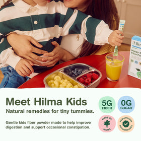 Sachets de poudre de fibre Hilma Happy Tummy sur une table