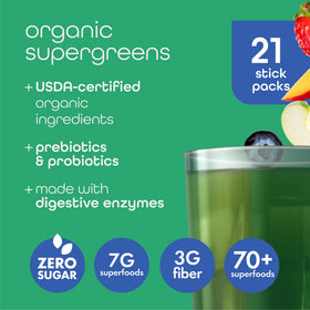 Sachets de Poudre de Super Greens Bio Zena Nutrition avec saveurs variées