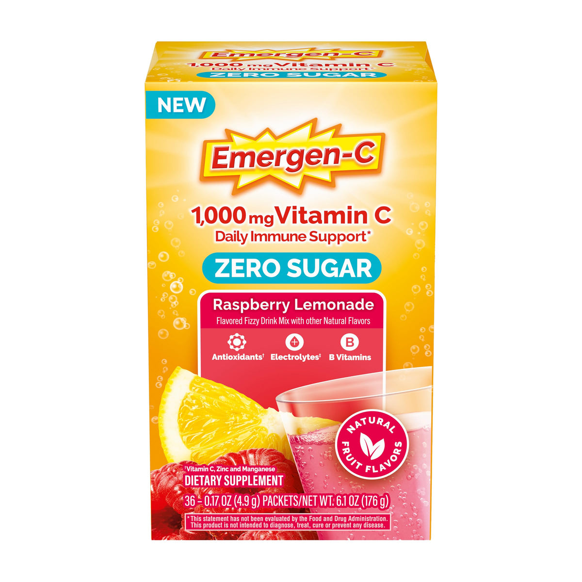 Sachets de poudre de vitamine C Emergen-C saveur framboise citronade