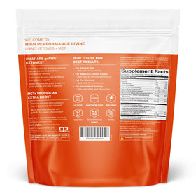 Sachets de poudre Real Ketones BHB et MCT avec ingrédients en arrière-plan