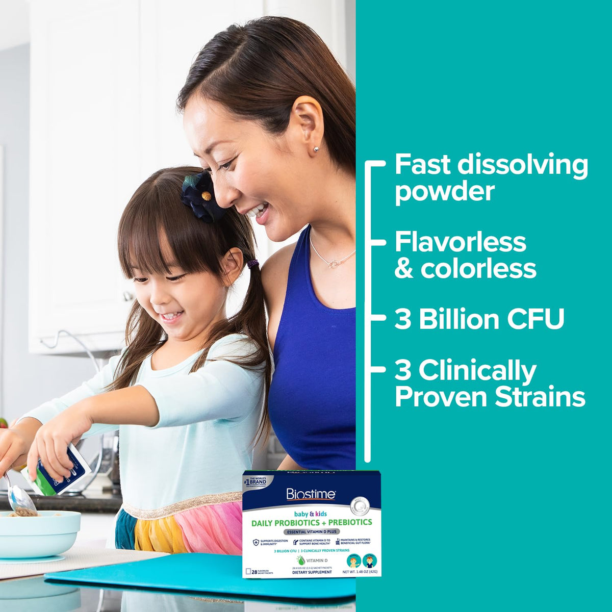 Sachets de probiotiques Biostime pour enfants en vue de dessus