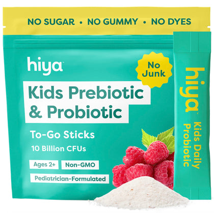 Sachets de probiotiques HIYA pour enfants, saveur fraise, présentation avant