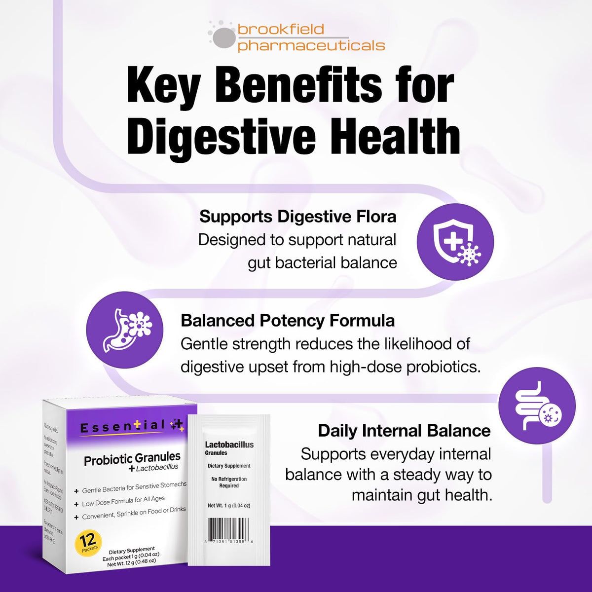 Sachets de probiotiques Lactobacillus Brookfield Pharmaceuticals, mélange avec une boisson