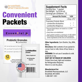 Sachets de probiotiques Lactobacillus Brookfield Pharmaceuticals, ouverture