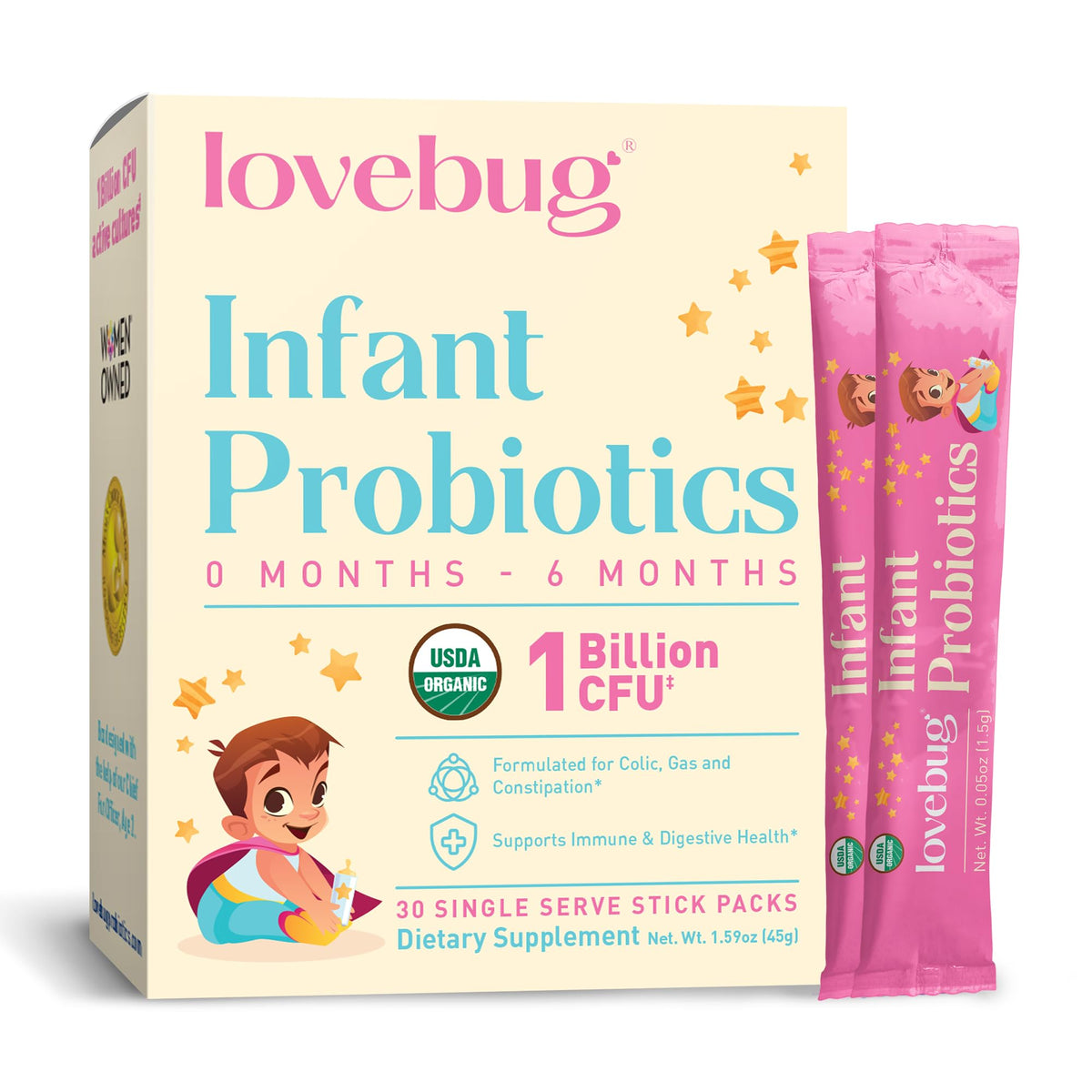 Sachets de probiotiques LOVEBUG pour nourrissons 0-6 mois