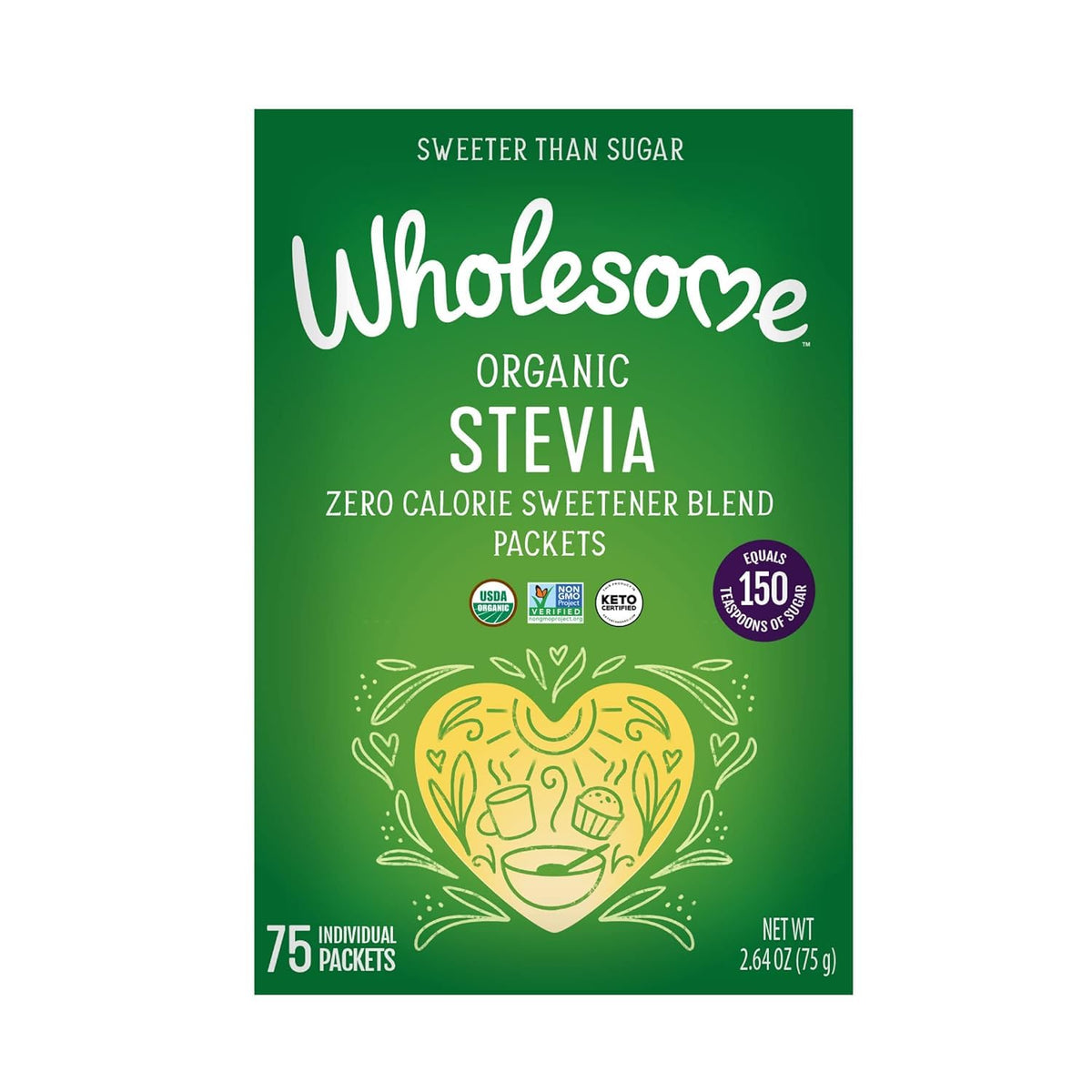 Sachets de Stevia biologique Wholesome en vue de face