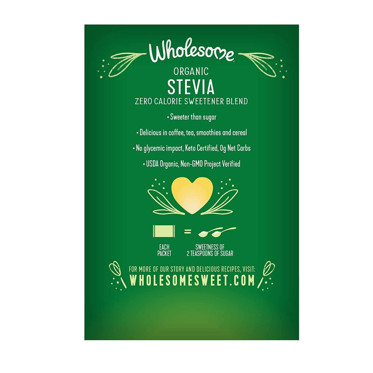 Sachets de Stevia Wholesome sur fond blanc