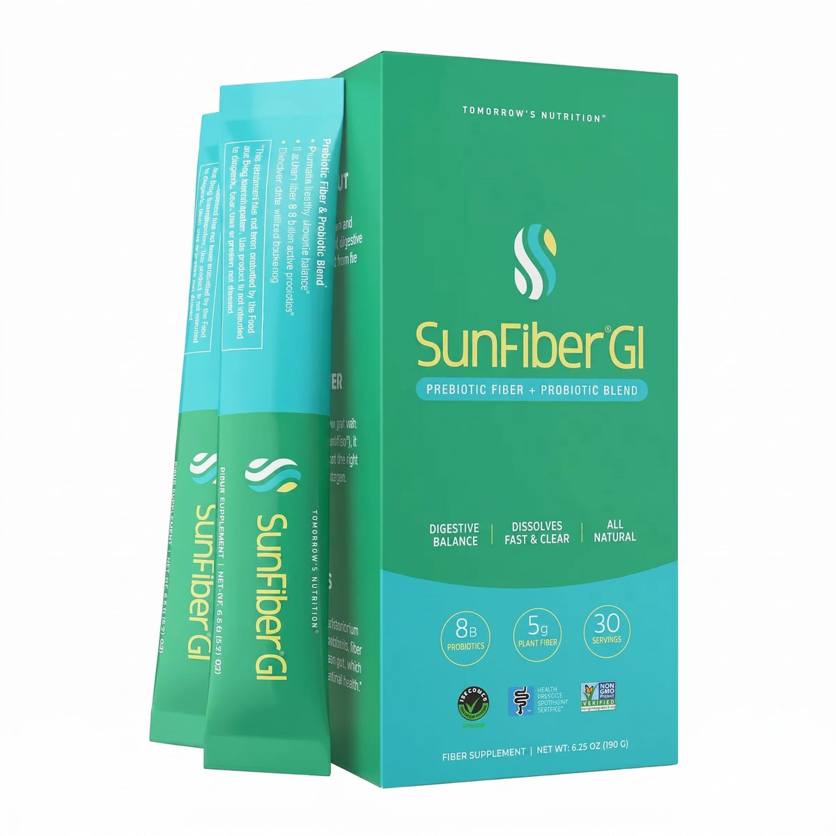 Sachets de Sunfiber GI de Tomorrow's Nutrition, vue de face