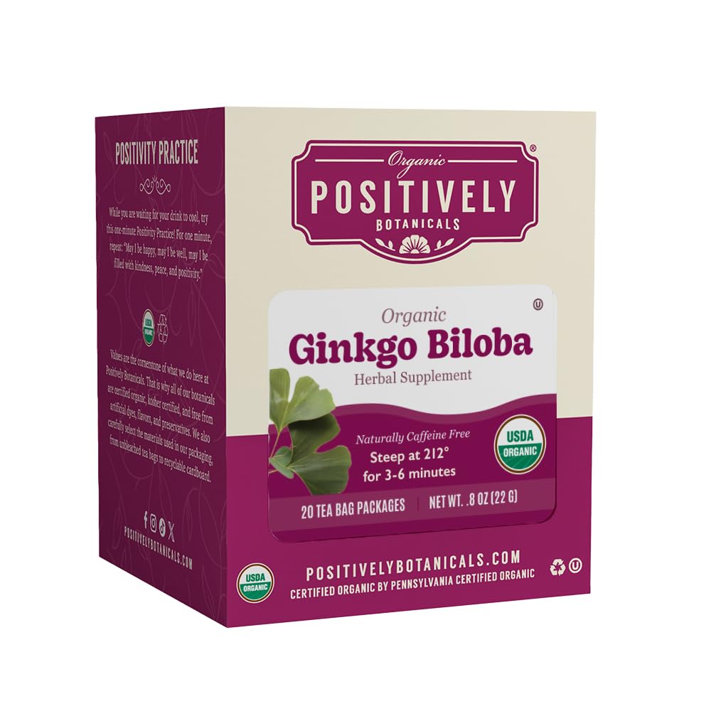 Sachets de thé Ginkgo Biloba Organic Positively Tea Company, 20 unités