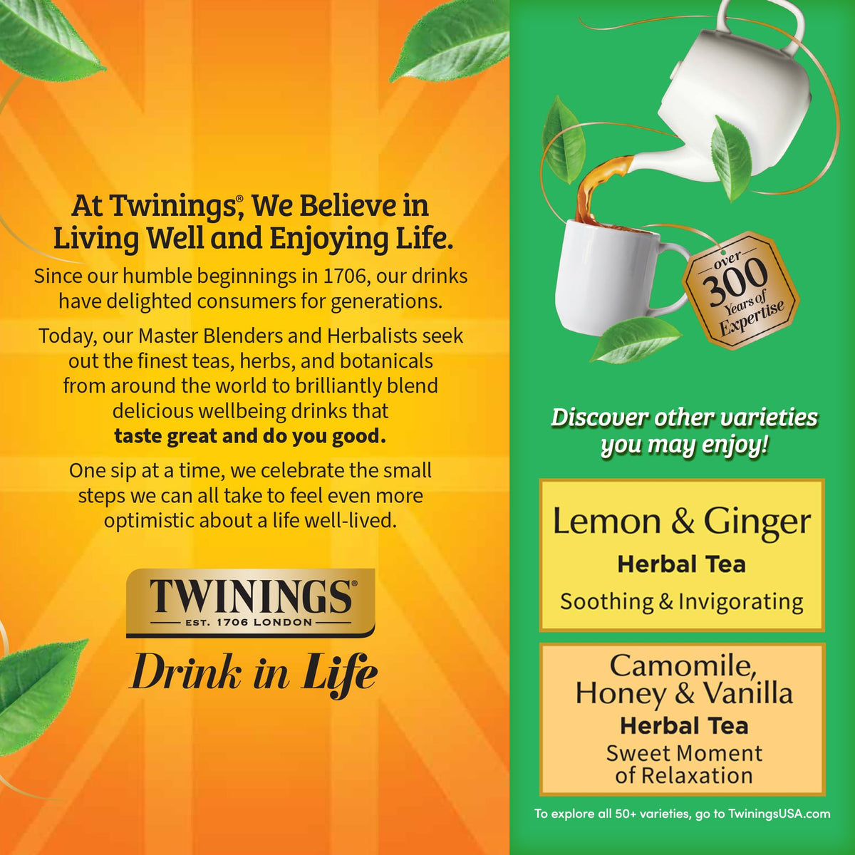 Sachets de thé vert décaféiné Twinings sur fond blanc
